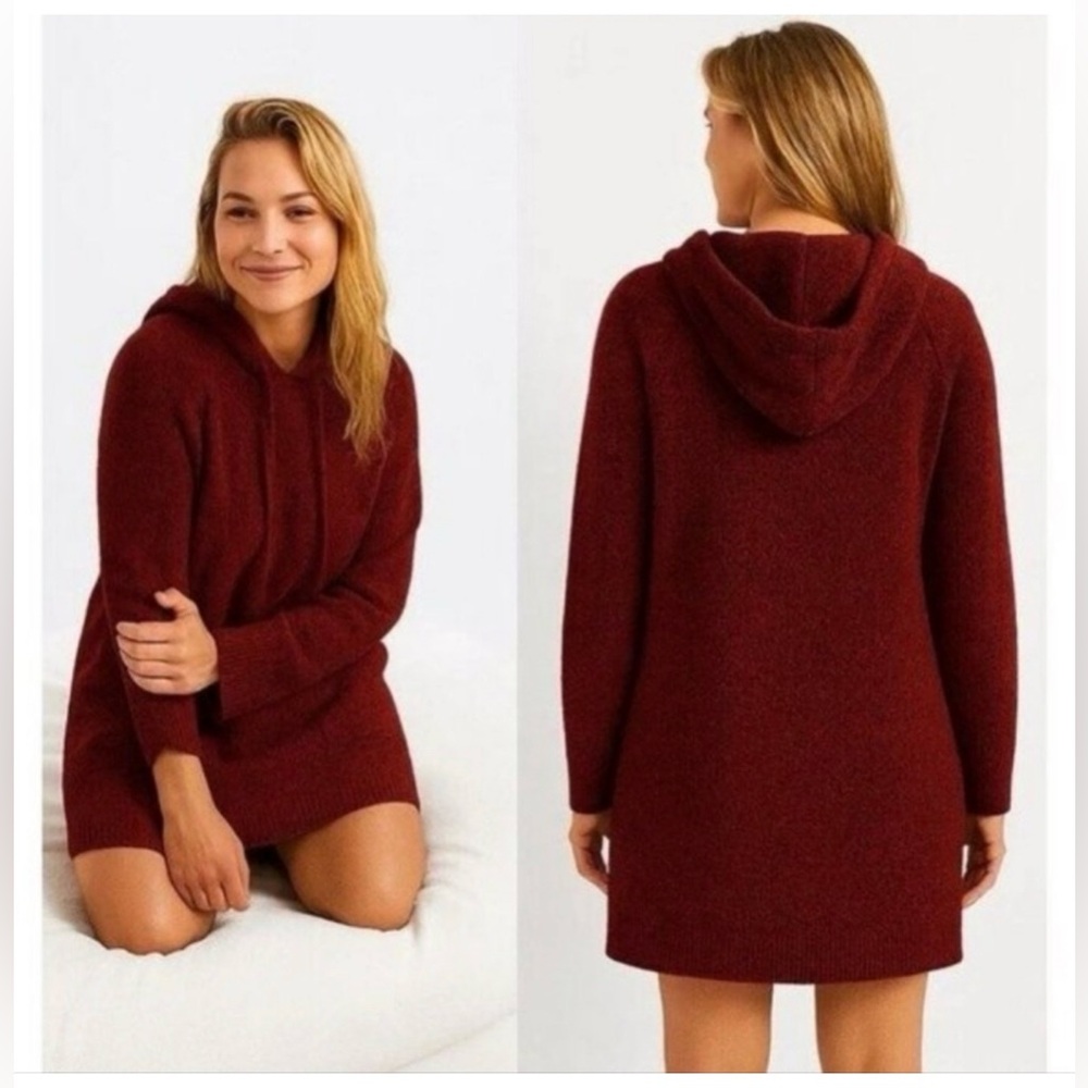 State Of Day Intimates Cozy Hooded Knit Sweater Tunic in Burgundy.R14